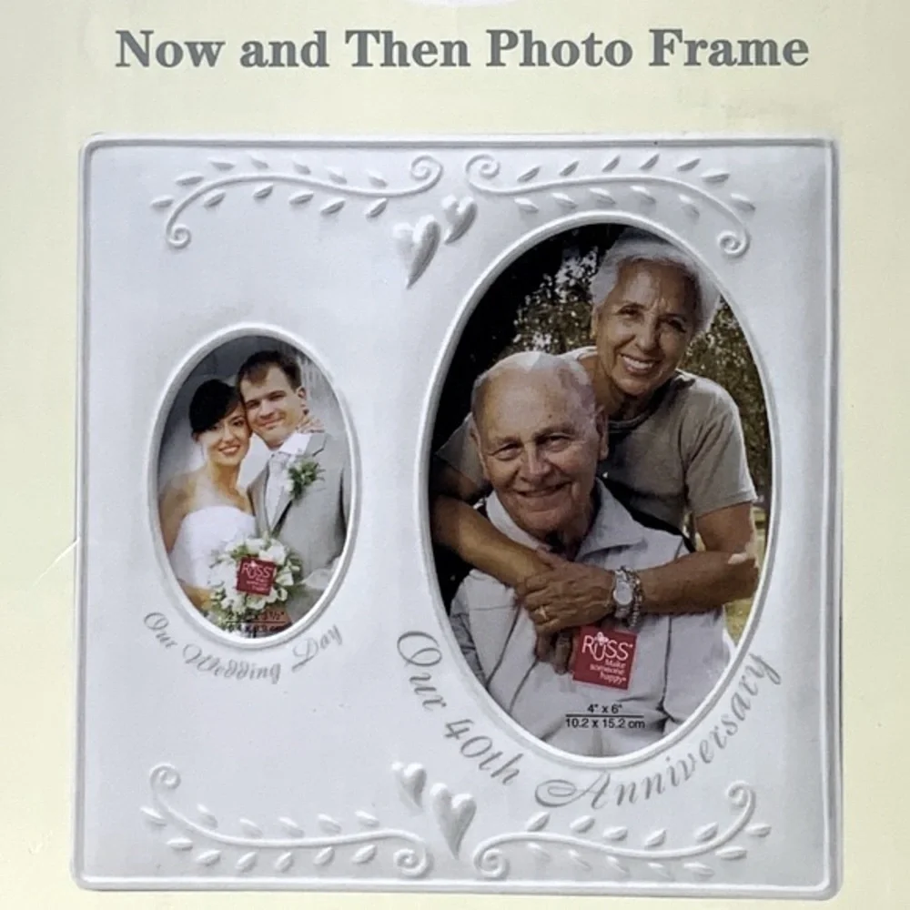 Photo Frame 40Th Anniversary Porcelain Holds 2 Photos Now and Then Keepsake Gift